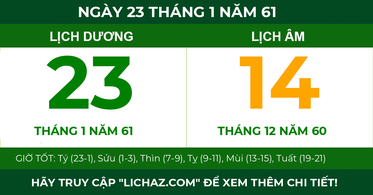 lịch âm ngày 23 tháng 1 năm 61