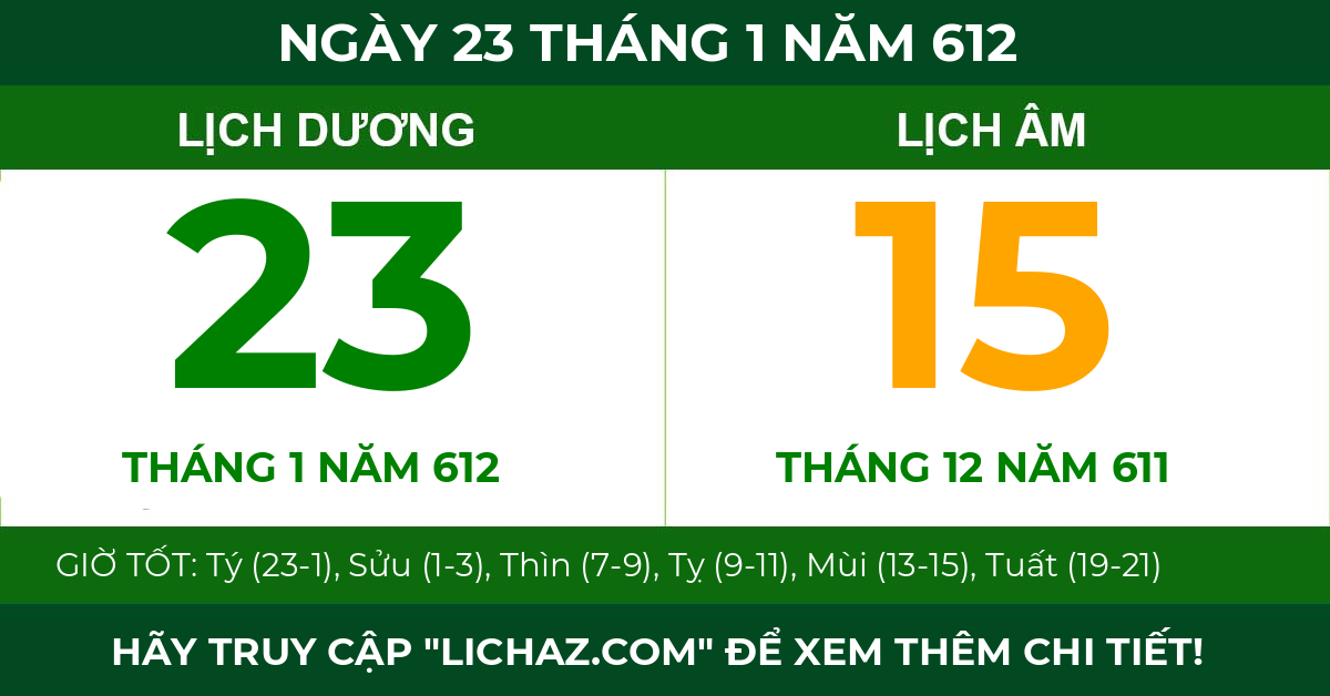 lịch âm ngày 23 tháng 1 năm 612