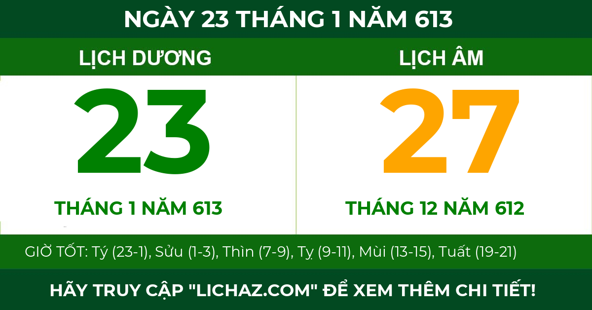 lịch âm ngày 23 tháng 1 năm 613