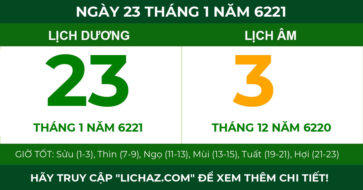 lịch âm ngày 23 tháng 1 năm 6221