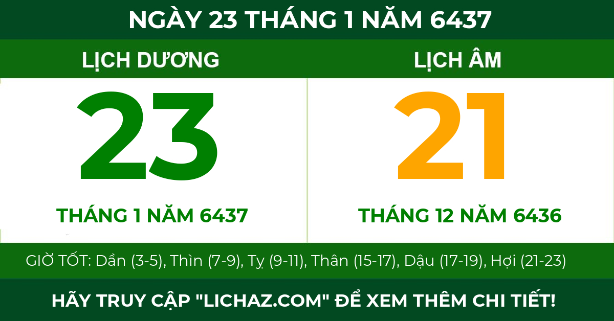 lịch âm ngày 23 tháng 1 năm 6437