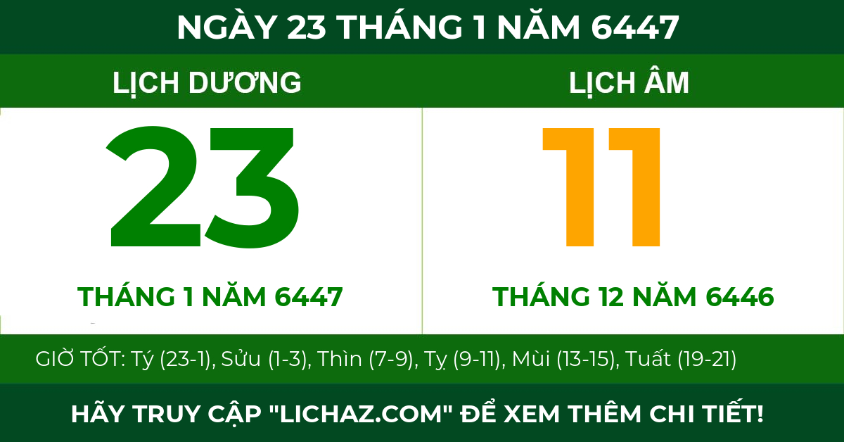 lịch âm ngày 23 tháng 1 năm 6447