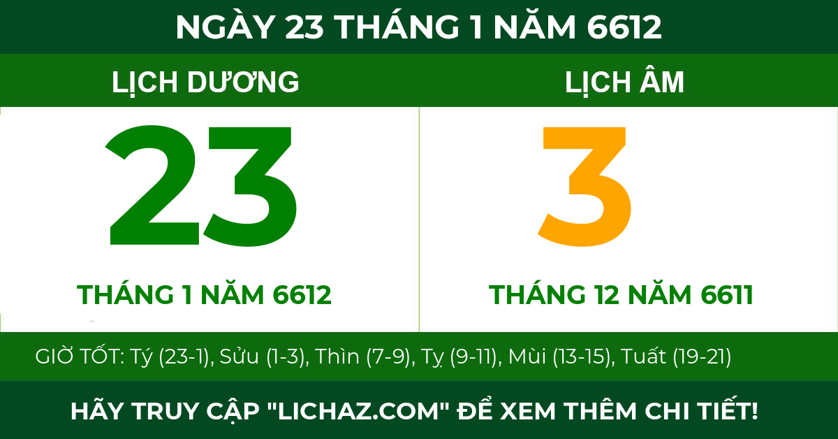 lịch âm ngày 23 tháng 1 năm 6612