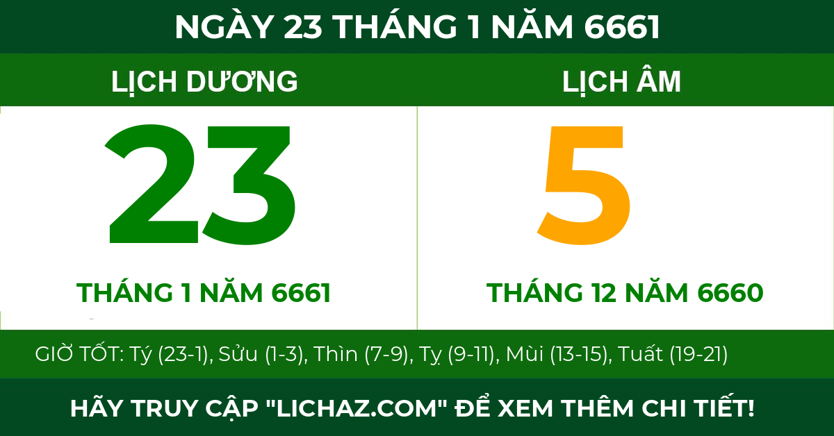 lịch âm ngày 23 tháng 1 năm 6661