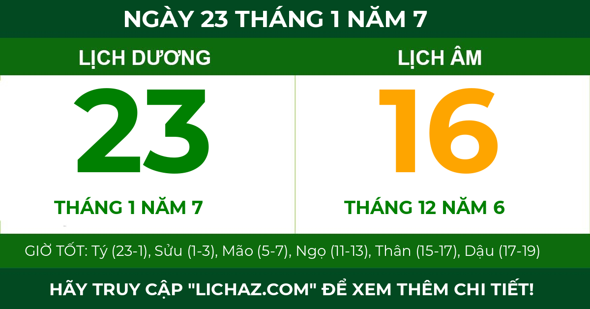 lịch âm ngày 23 tháng 1 năm 7