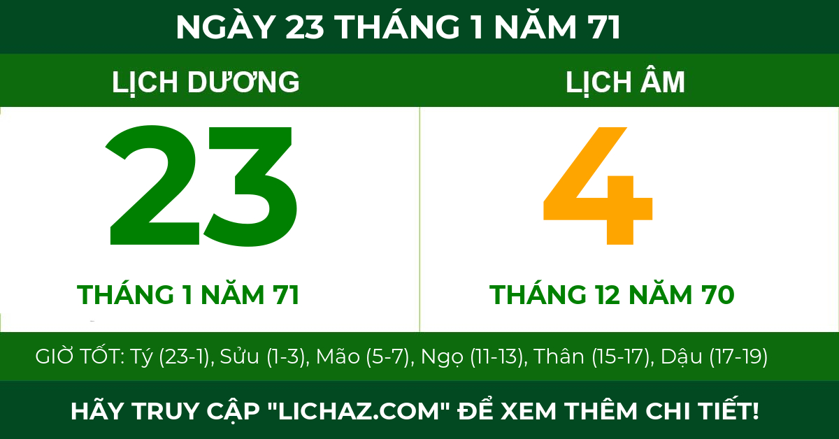 lịch âm ngày 23 tháng 1 năm 71