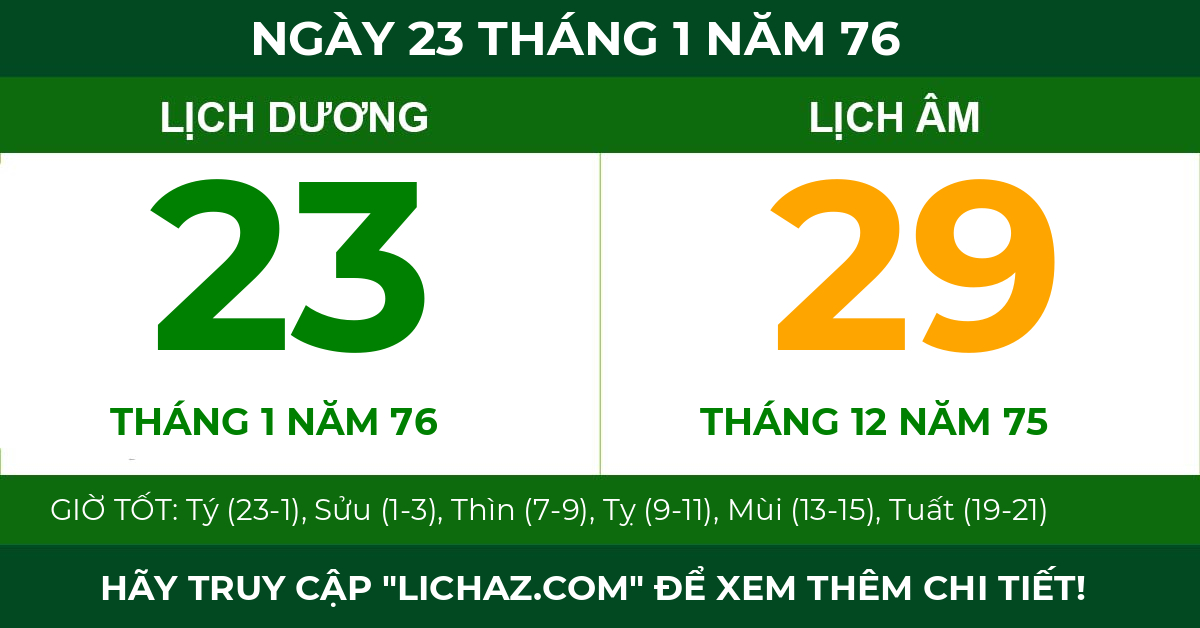 lịch âm ngày 23 tháng 1 năm 76