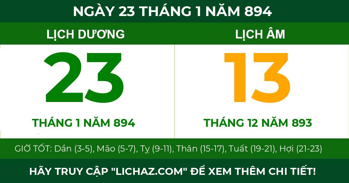 lịch âm ngày 23 tháng 1 năm 894