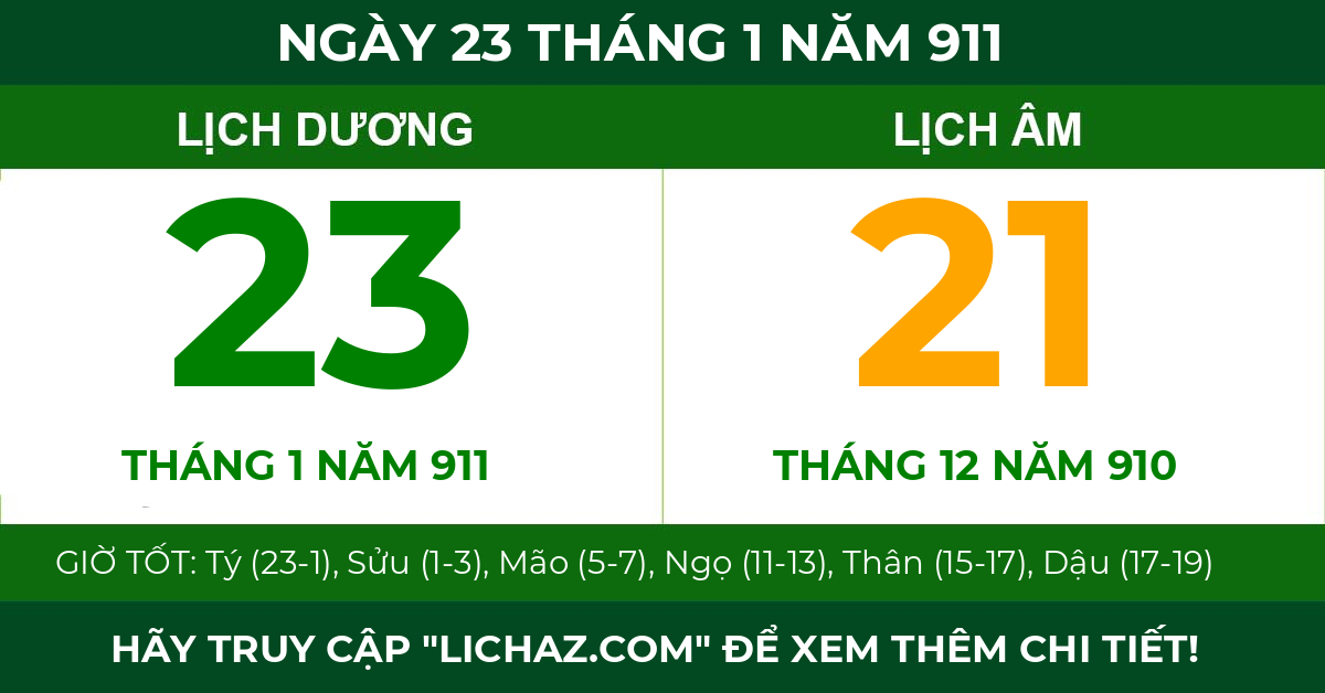 lịch âm ngày 23 tháng 1 năm 911