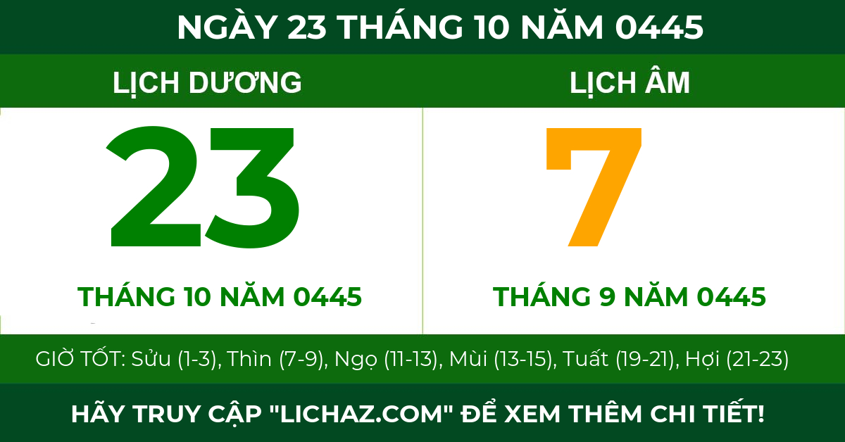 lịch âm ngày 23 tháng 10 năm 0445