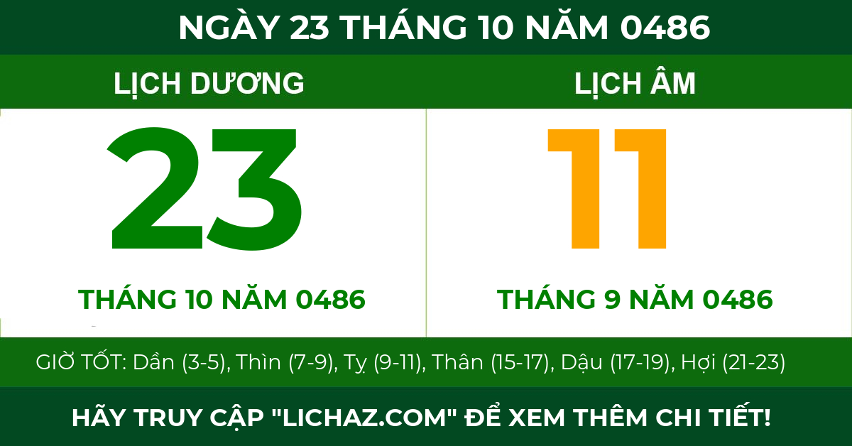 lịch âm ngày 23 tháng 10 năm 0486
