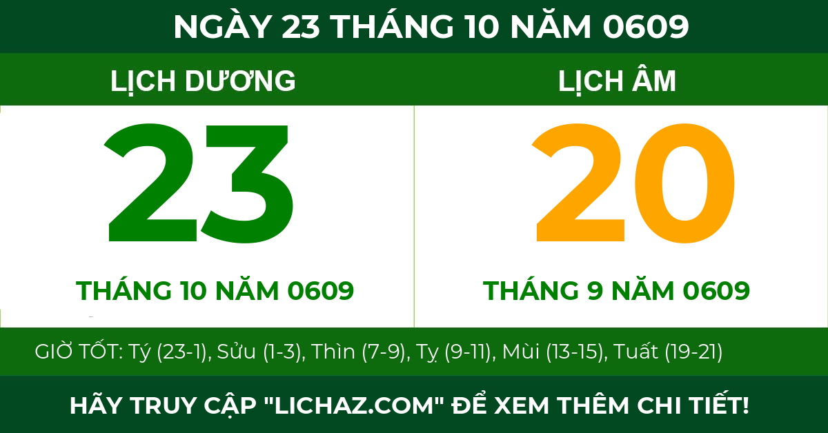 lịch âm ngày 23 tháng 10 năm 0609