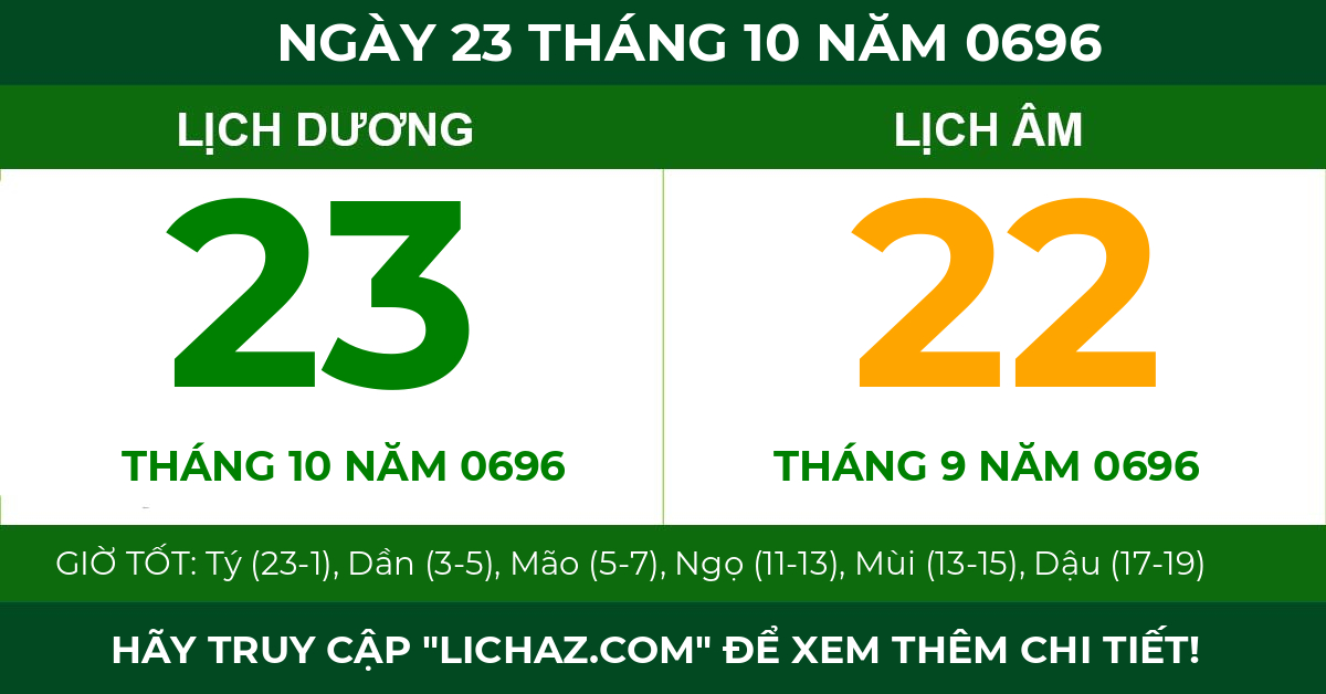 lịch âm ngày 23 tháng 10 năm 0696