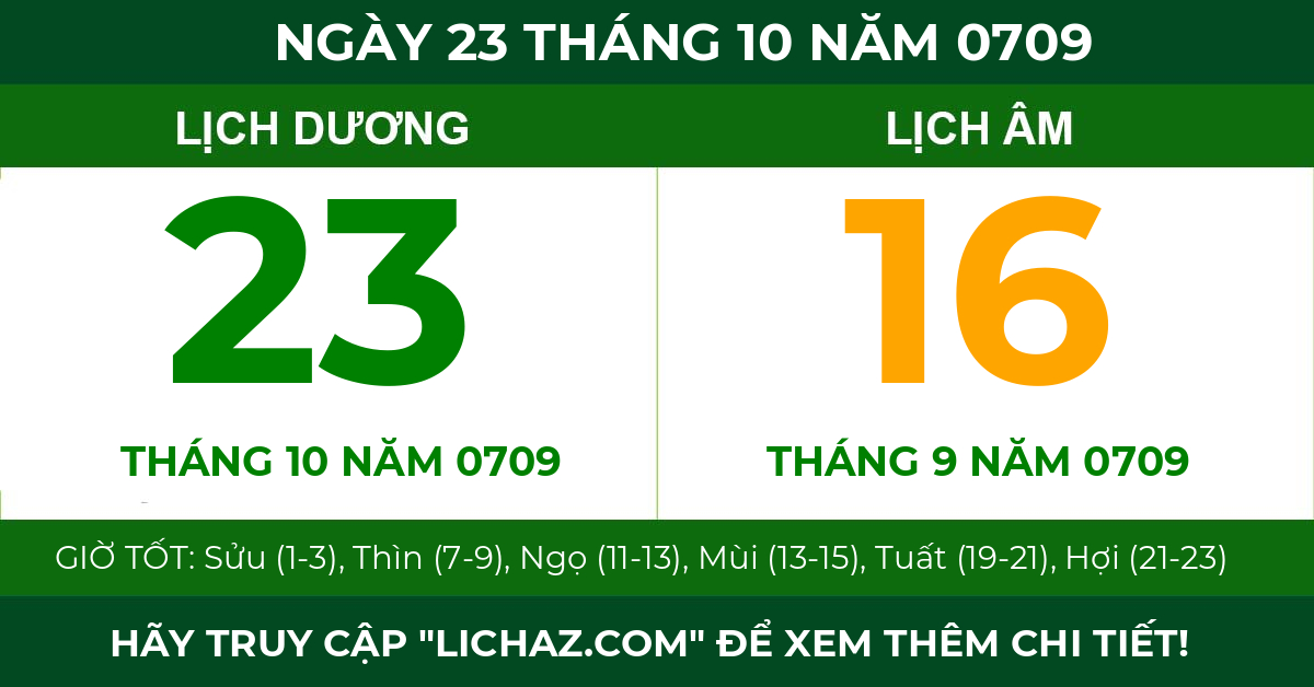 lịch âm ngày 23 tháng 10 năm 0709