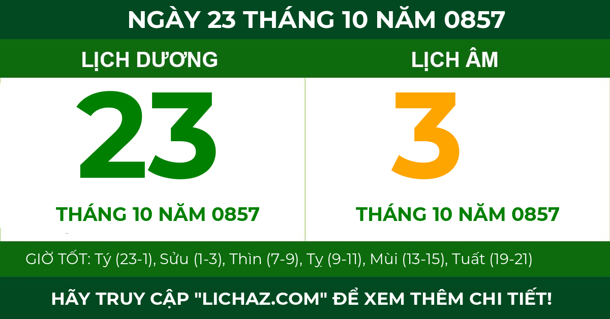lịch âm ngày 23 tháng 10 năm 0857