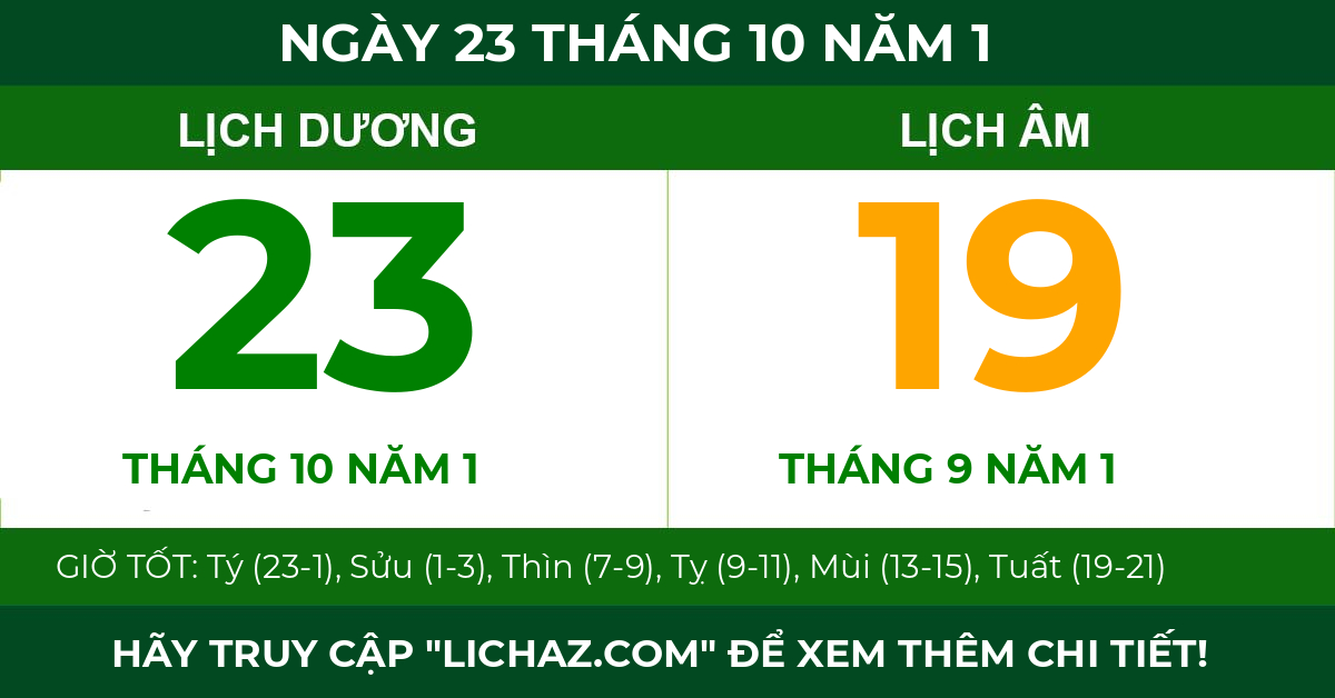 lịch âm ngày 23 tháng 10 năm 1