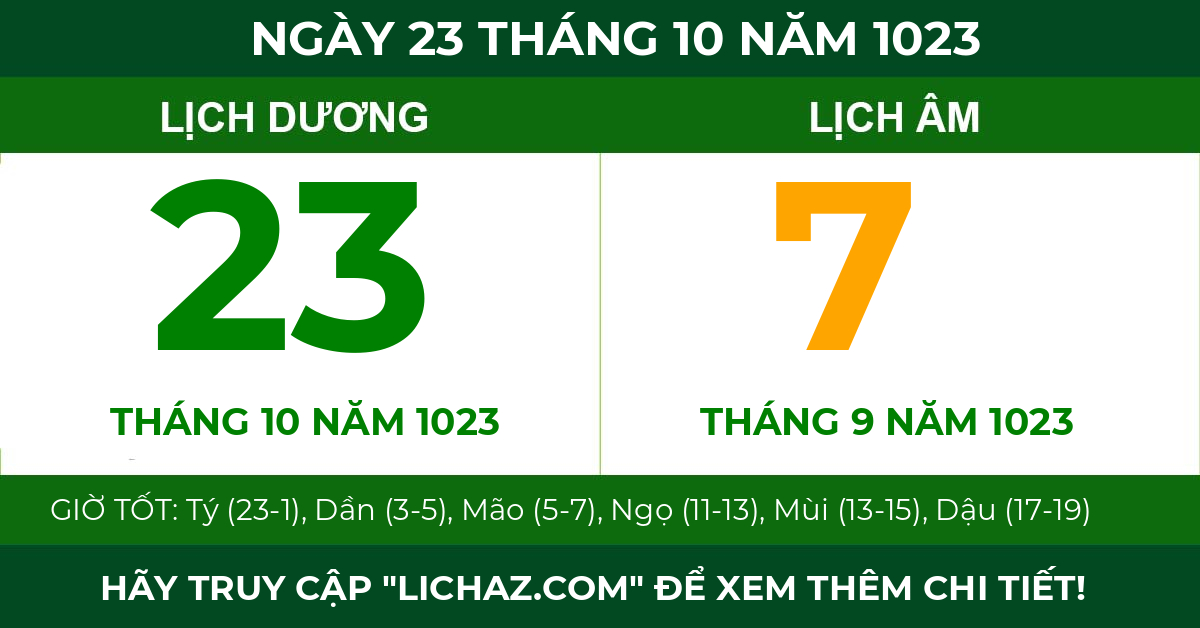 lịch âm ngày 23 tháng 10 năm 1023