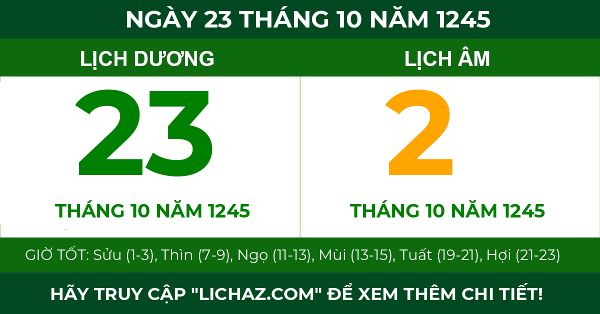 lịch âm ngày 23 tháng 10 năm 1245