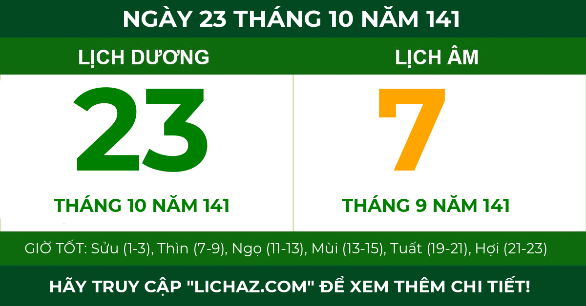 lịch âm ngày 23 tháng 10 năm 141