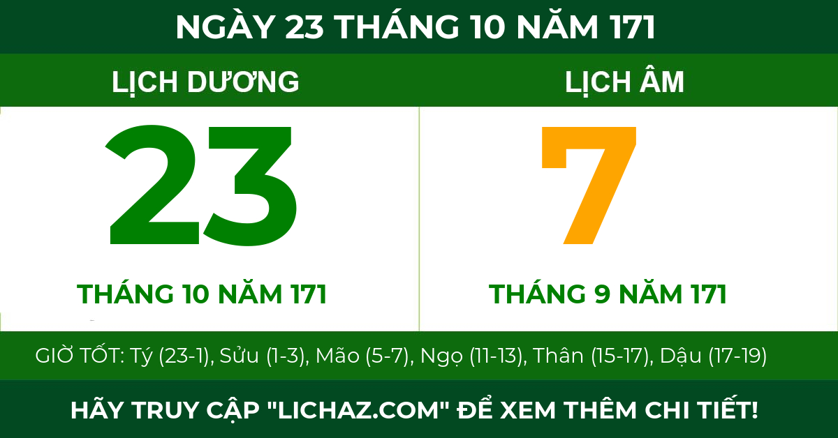 lịch âm ngày 23 tháng 10 năm 171