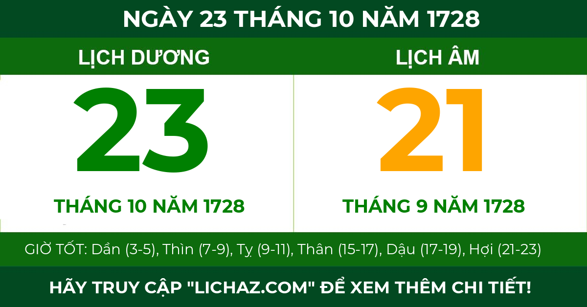 lịch âm ngày 23 tháng 10 năm 1728