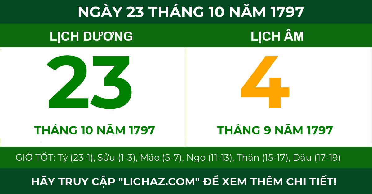 lịch âm ngày 23 tháng 10 năm 1797