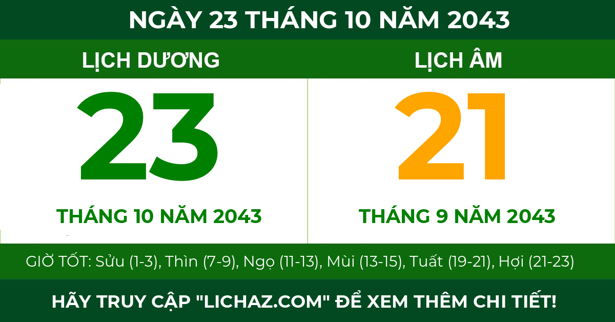 lịch âm ngày 23 tháng 10 năm 2043
