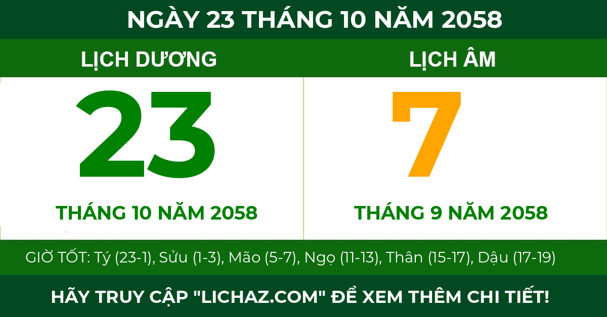 lịch âm ngày 23 tháng 10 năm 2058