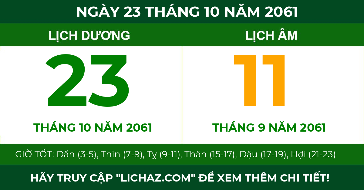 lịch âm ngày 23 tháng 10 năm 2061