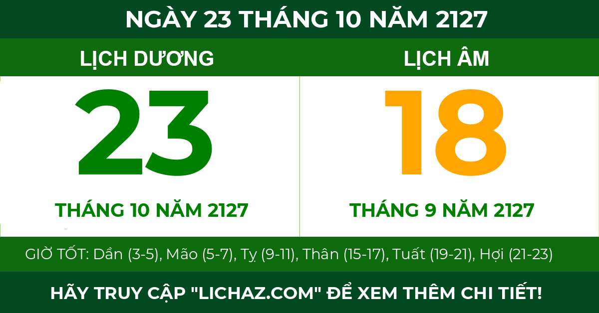 lịch âm ngày 23 tháng 10 năm 2127