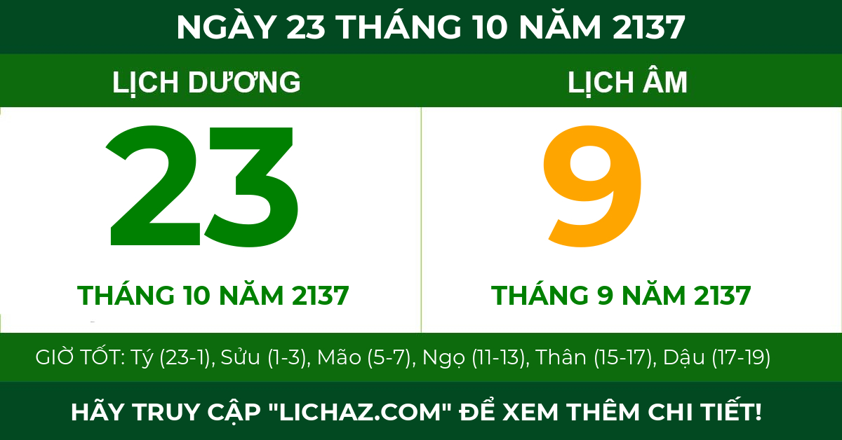 lịch âm ngày 23 tháng 10 năm 2137