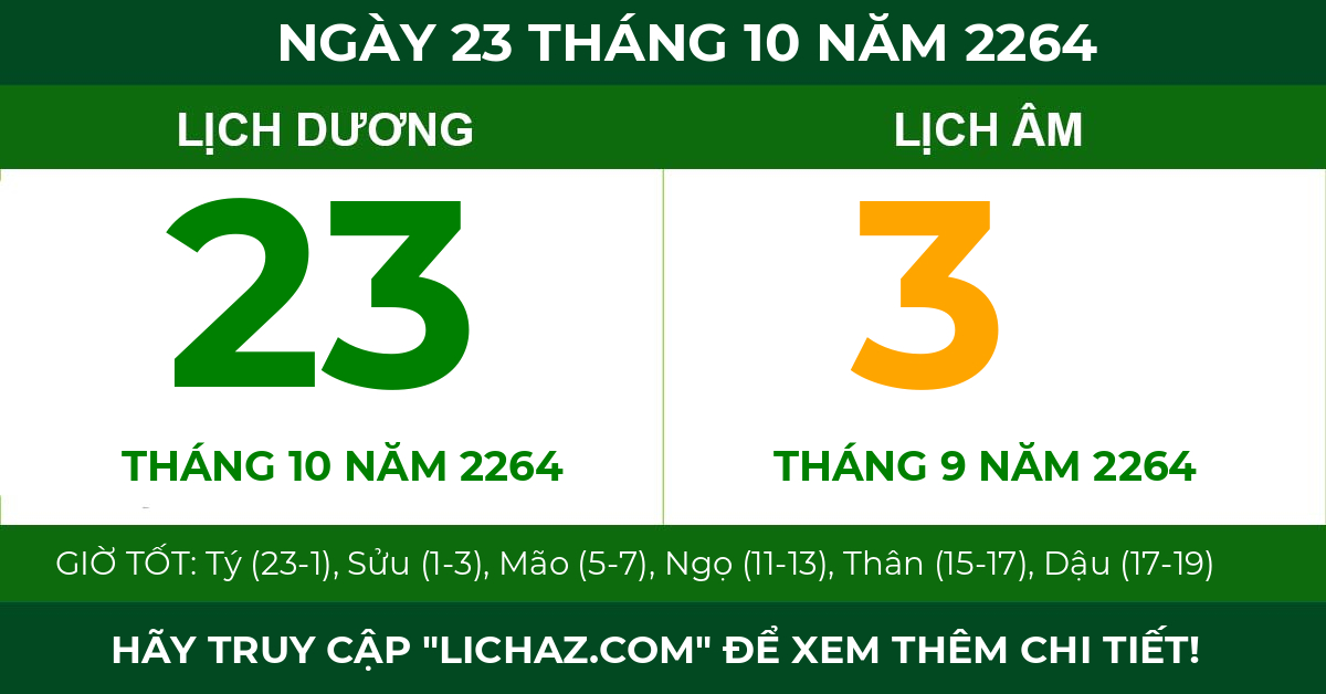 lịch âm ngày 23 tháng 10 năm 2264