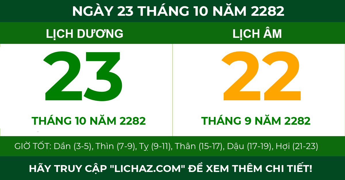 lịch âm ngày 23 tháng 10 năm 2282