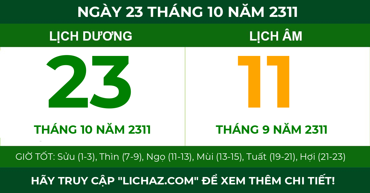 lịch âm ngày 23 tháng 10 năm 2311