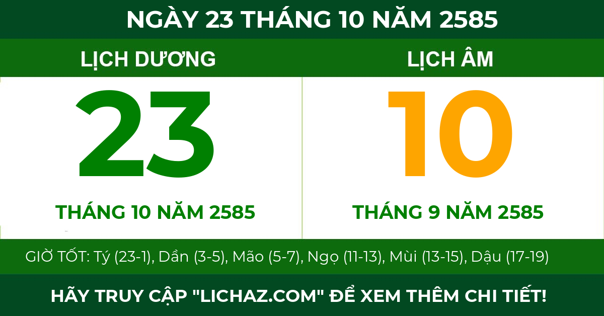 lịch âm ngày 23 tháng 10 năm 2585