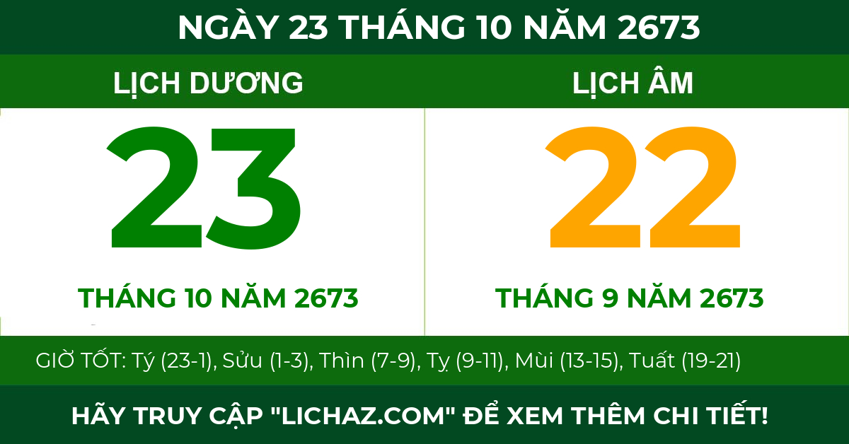 lịch âm ngày 23 tháng 10 năm 2673