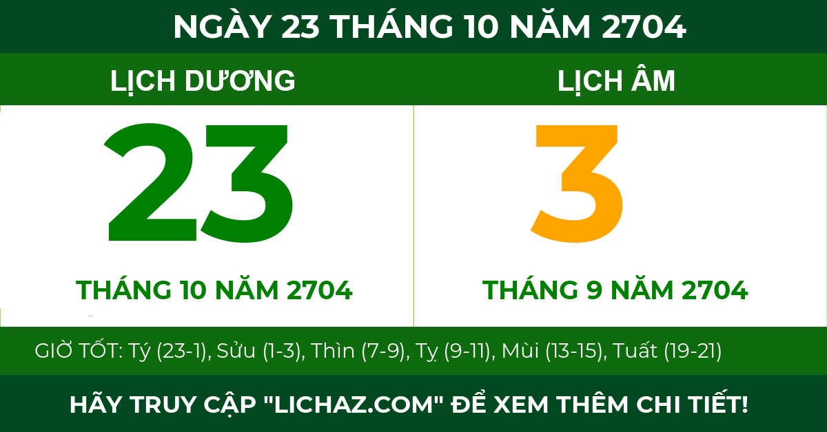 lịch âm ngày 23 tháng 10 năm 2704