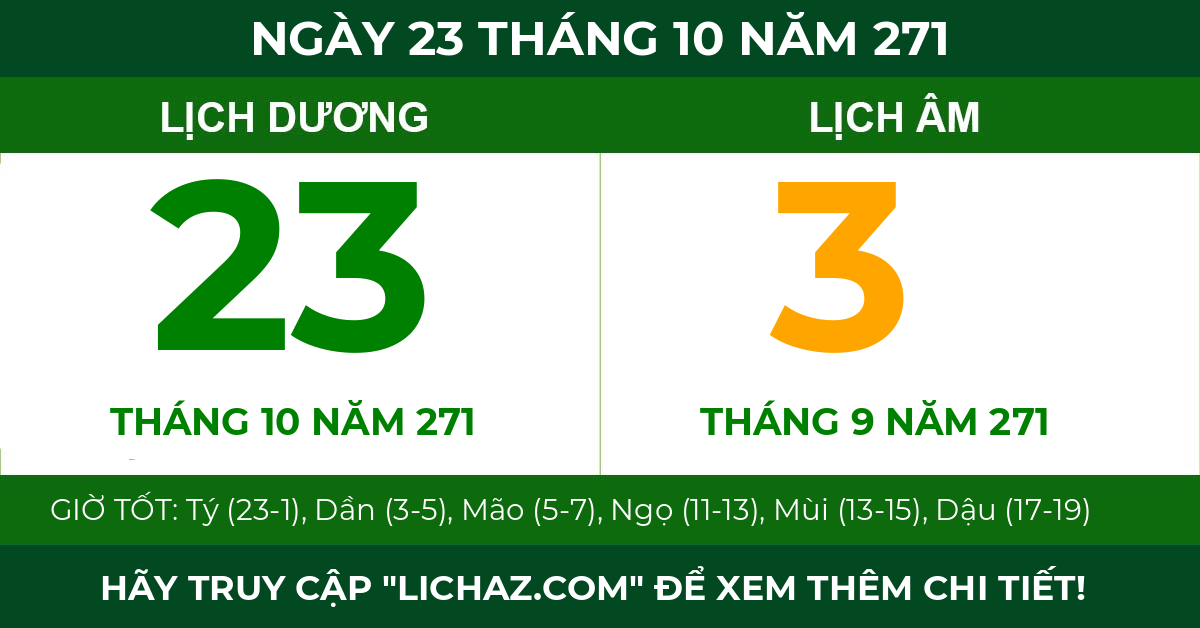 lịch âm ngày 23 tháng 10 năm 271