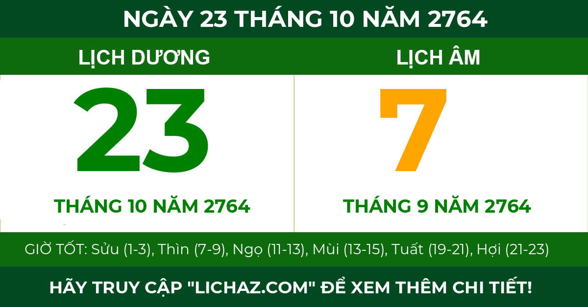 lịch âm ngày 23 tháng 10 năm 2764
