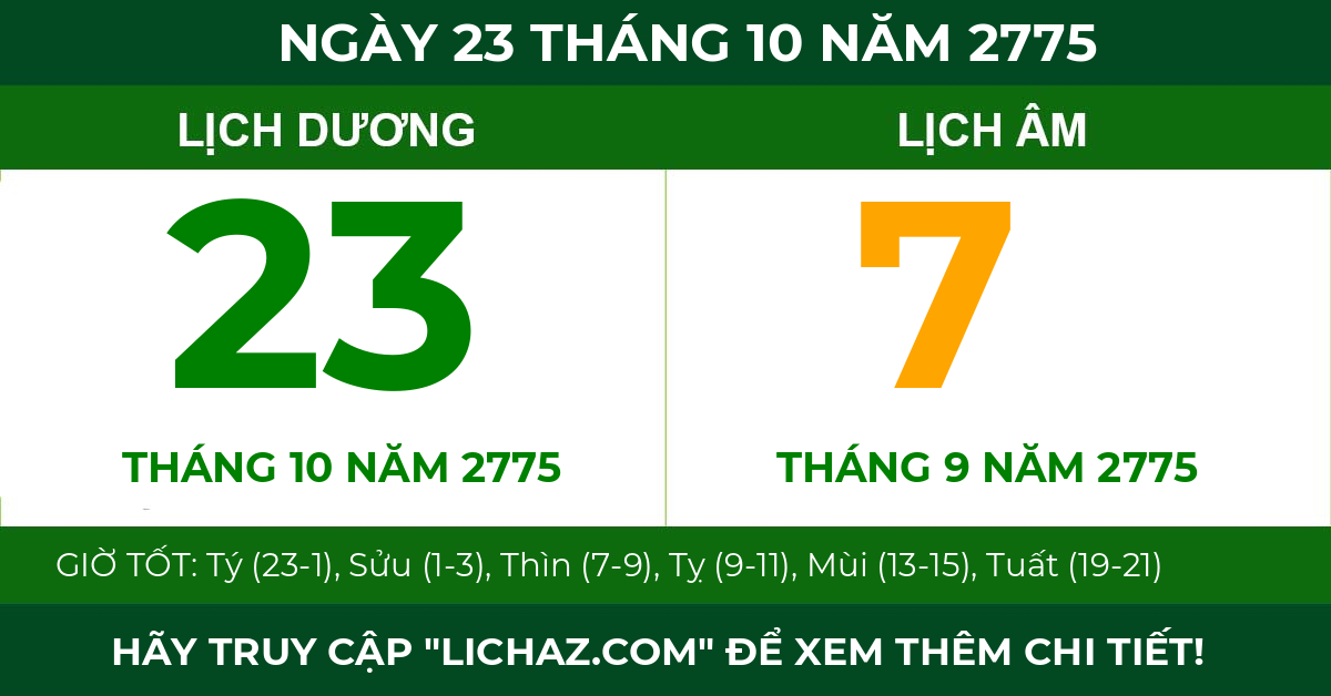 lịch âm ngày 23 tháng 10 năm 2775