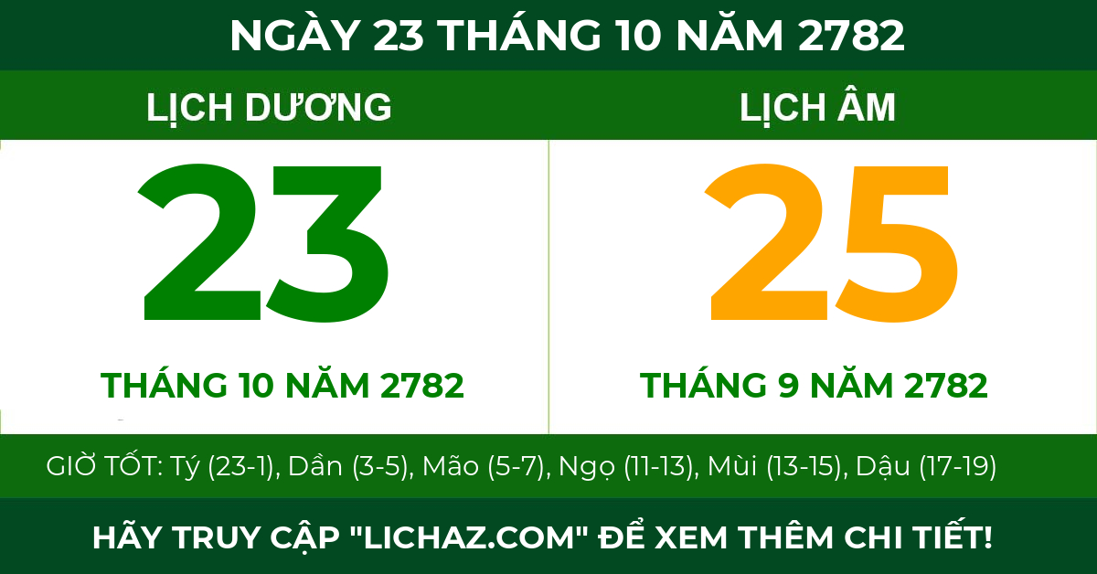lịch âm ngày 23 tháng 10 năm 2782