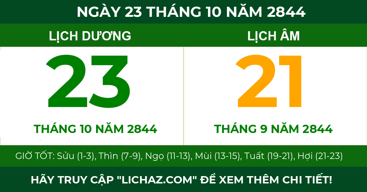 lịch âm ngày 23 tháng 10 năm 2844