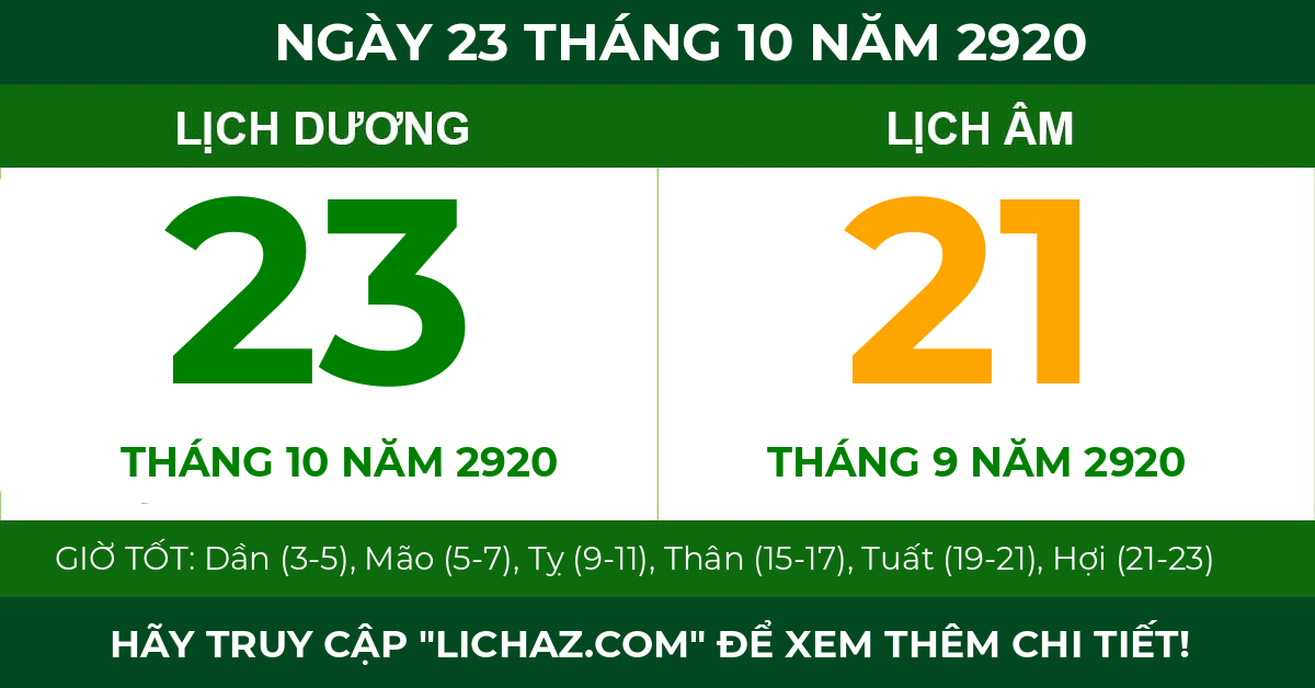 lịch âm ngày 23 tháng 10 năm 2920