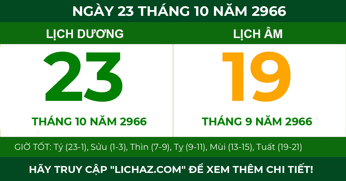 lịch âm ngày 23 tháng 10 năm 2966