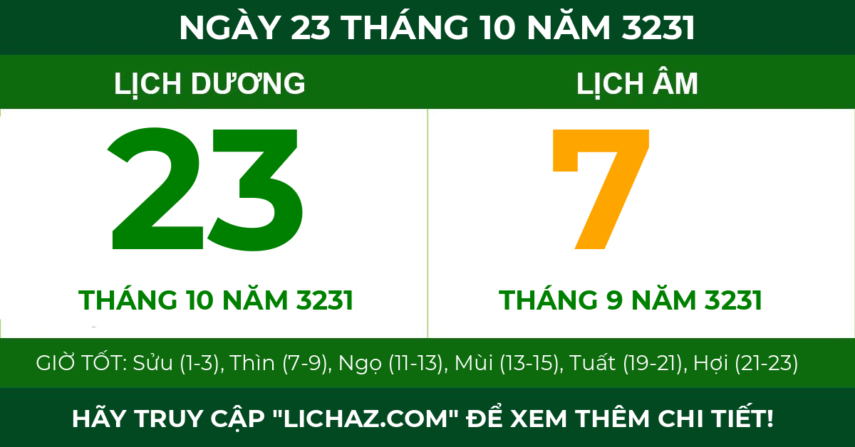 lịch âm ngày 23 tháng 10 năm 3231