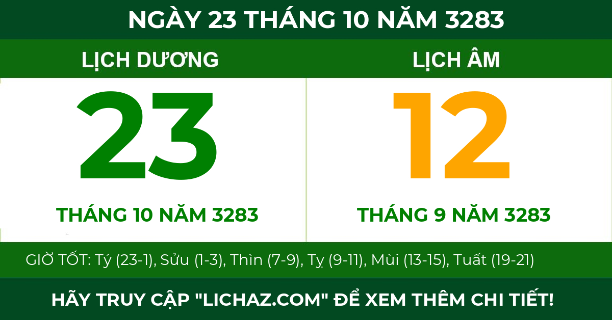 lịch âm ngày 23 tháng 10 năm 3283