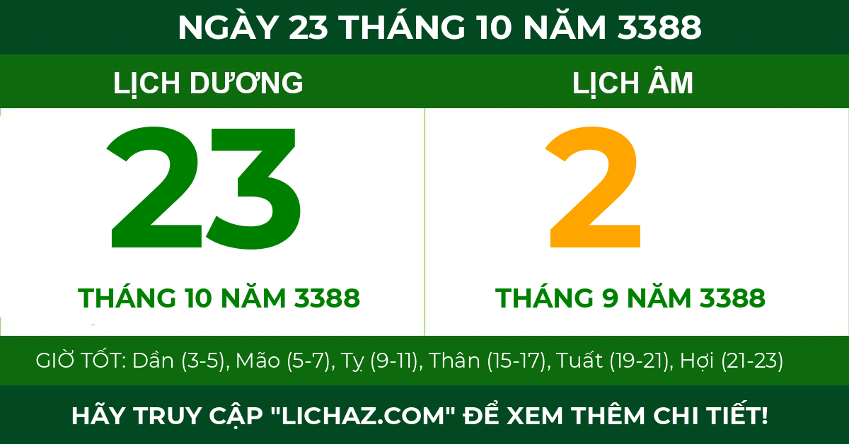 lịch âm ngày 23 tháng 10 năm 3388