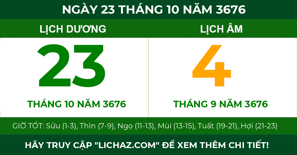 lịch âm ngày 23 tháng 10 năm 3676