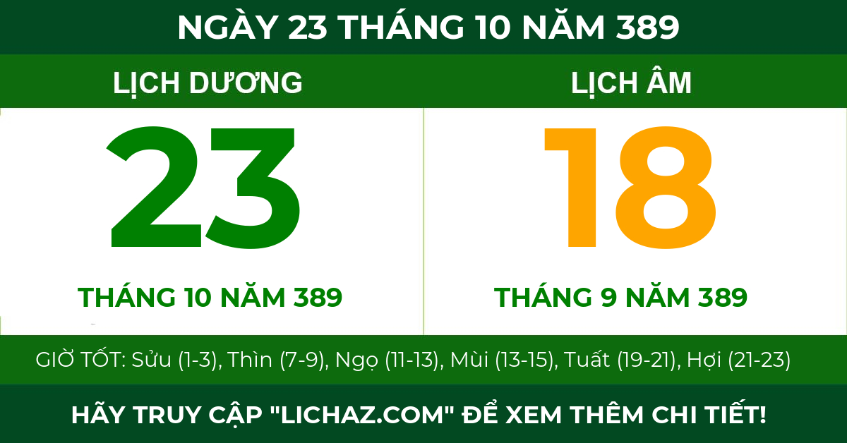 lịch âm ngày 23 tháng 10 năm 389