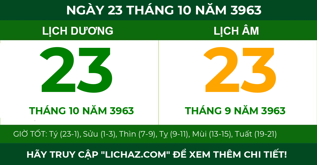 lịch âm ngày 23 tháng 10 năm 3963